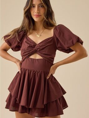 NWT Altar’d State Women’s Chocolate Tiered Mini Dress Romper